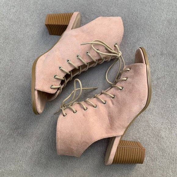 Journee Collection Posey Peeptoe Open Heel Faux Suede Lace-Up Booties Sz8 - Picture 12 of 16